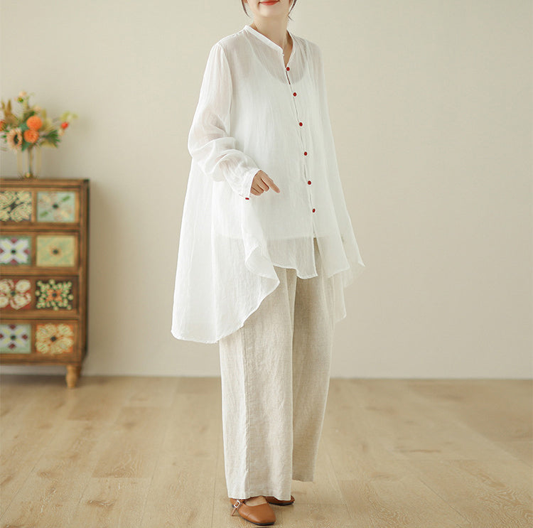 Women Solid Long Sleeves High-Low Regular Top
