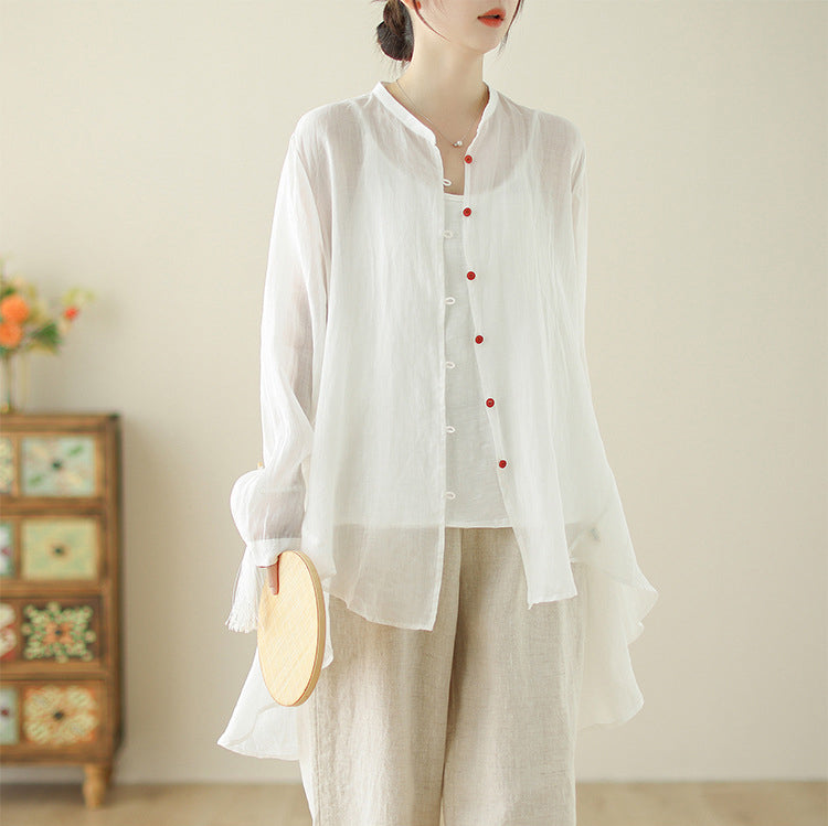 Women Solid Long Sleeves High-Low Regular Top