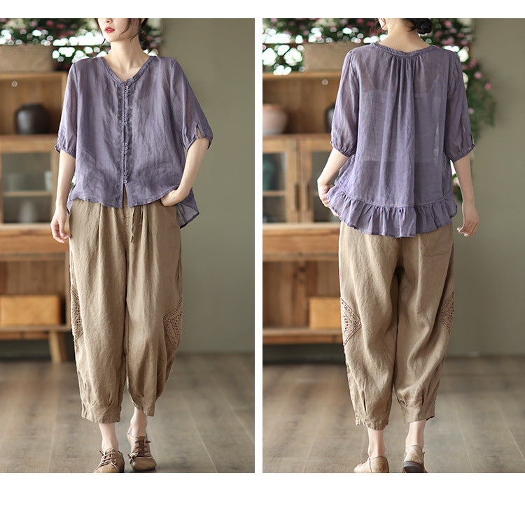 Women Loose Fit Easy Wash Pleated Trousers