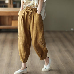 Women Cotton Loose Fit Easy Wash Drop Crotch Trousers