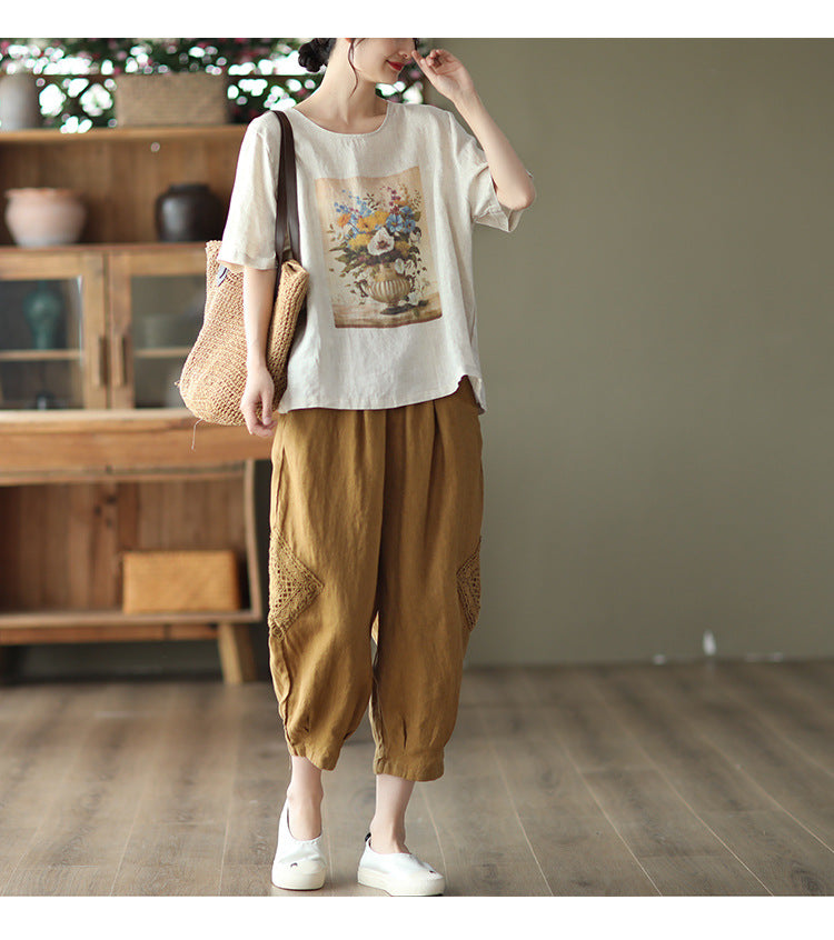 Women Cotton Loose Fit Easy Wash Drop Crotch Trousers