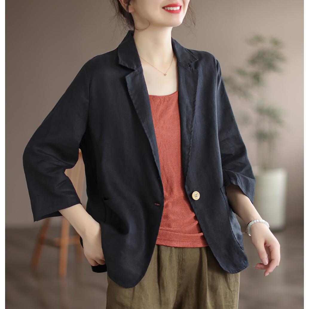 Women Linen Open Front Jacket
