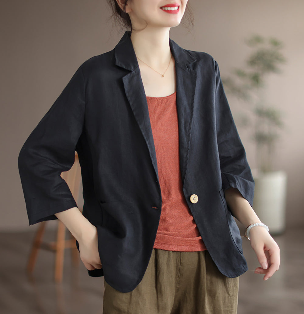 Women Linen Open Front Jacket