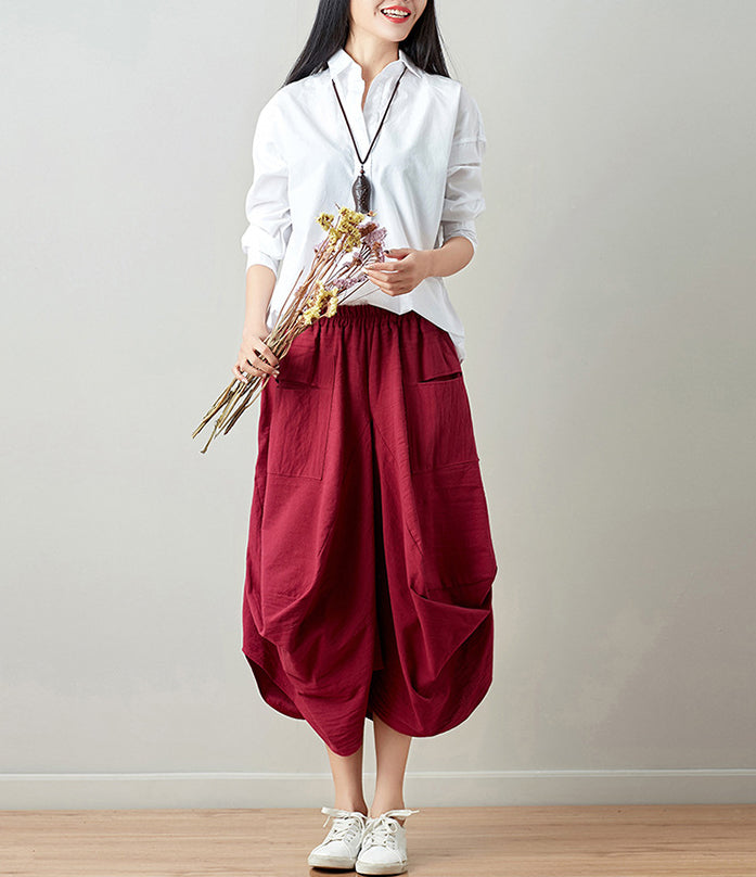 Women Mid-Rise Flared Cotton Trousers