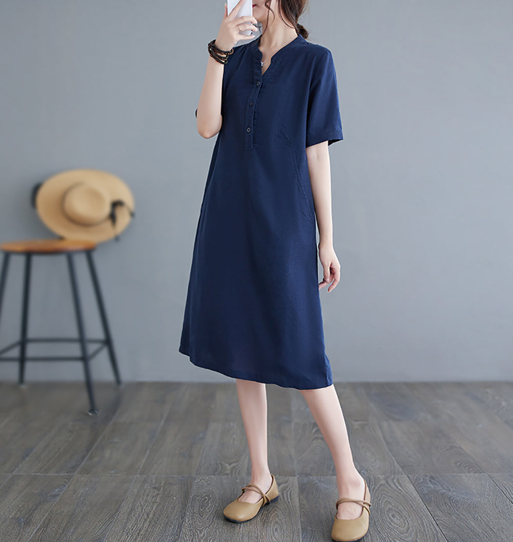 Women Solid Shirt Collar Midi Shirt Dress