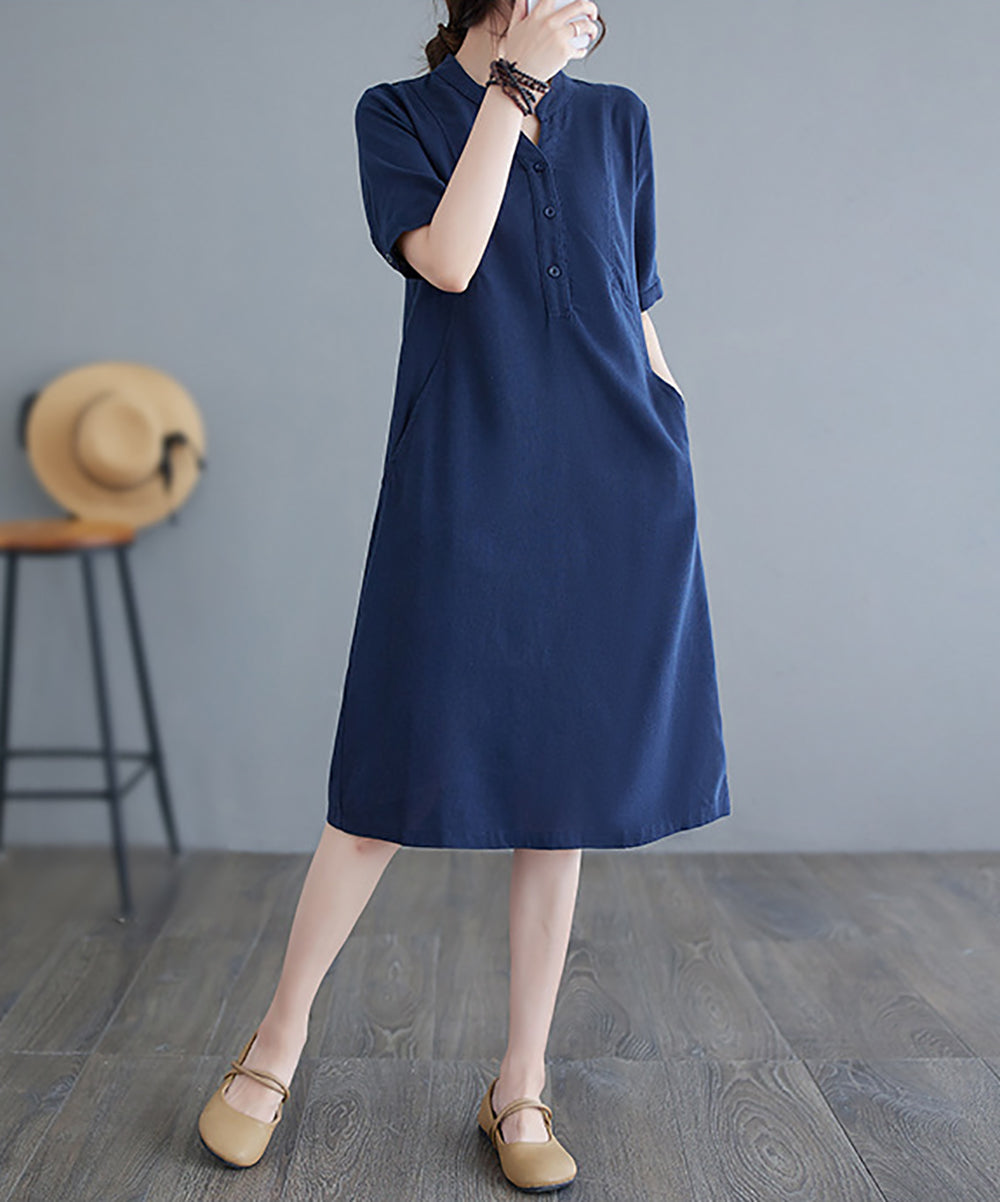 Women Solid Shirt Collar Midi Shirt Dress