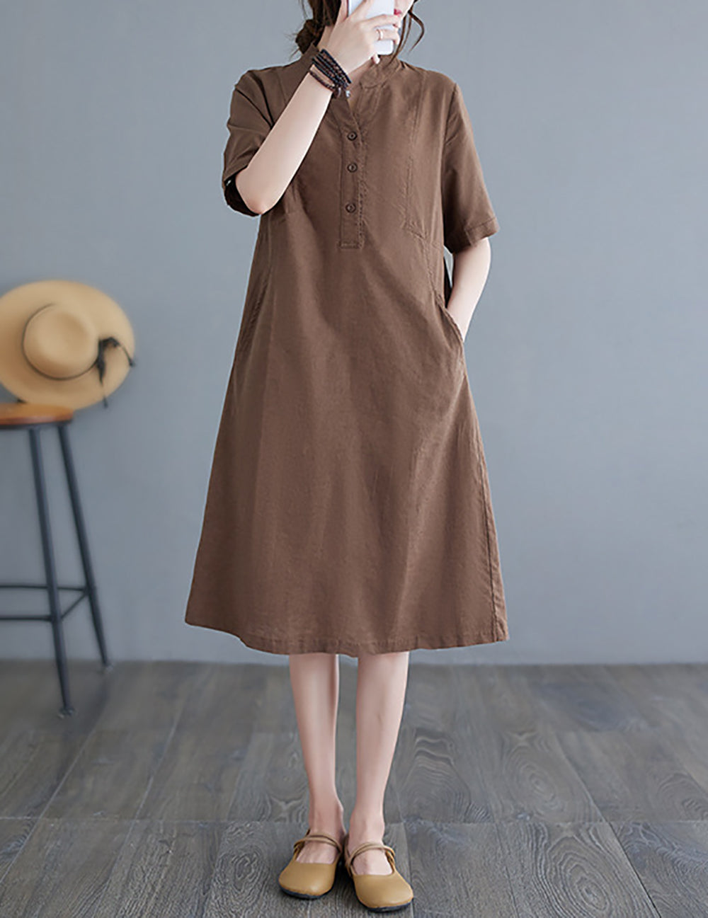 Woman Solid Shirt Dress