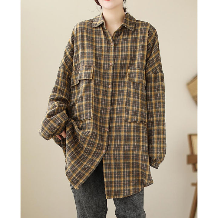 Women Oversized Tartan Checks Casual Shirt