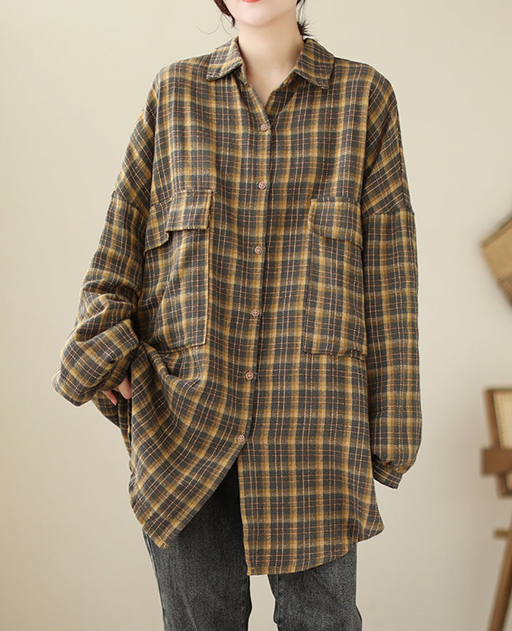 Women Oversized Tartan Checks Casual Shirt