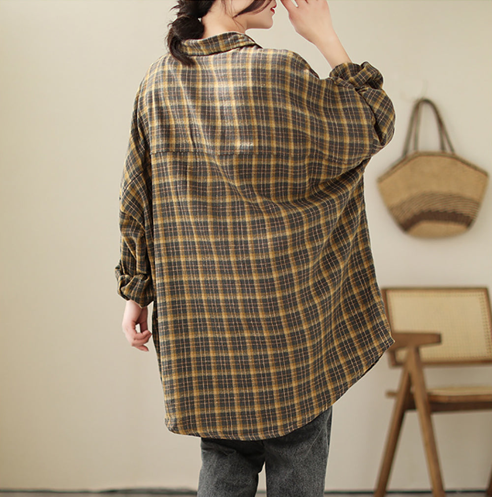 Women Oversized Tartan Checks Casual Shirt