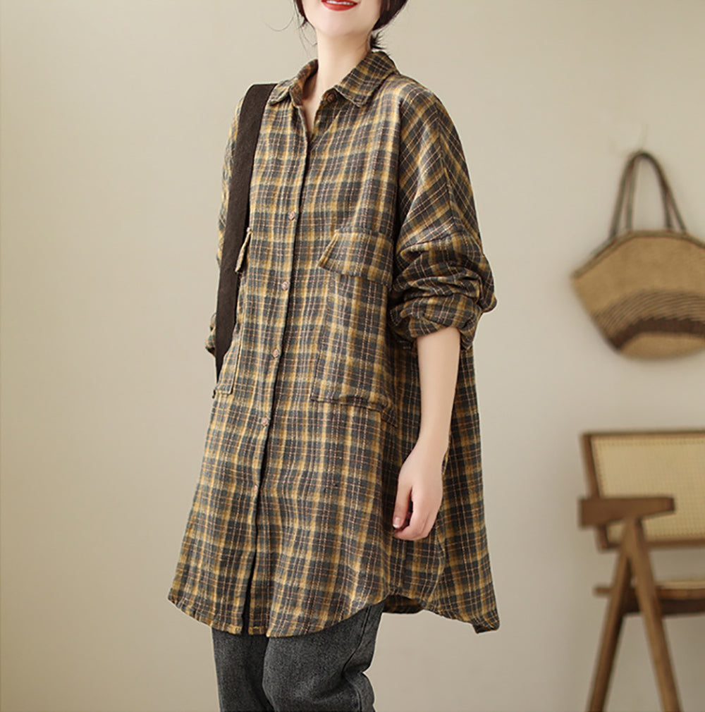 Women Oversized Tartan Checks Casual Shirt