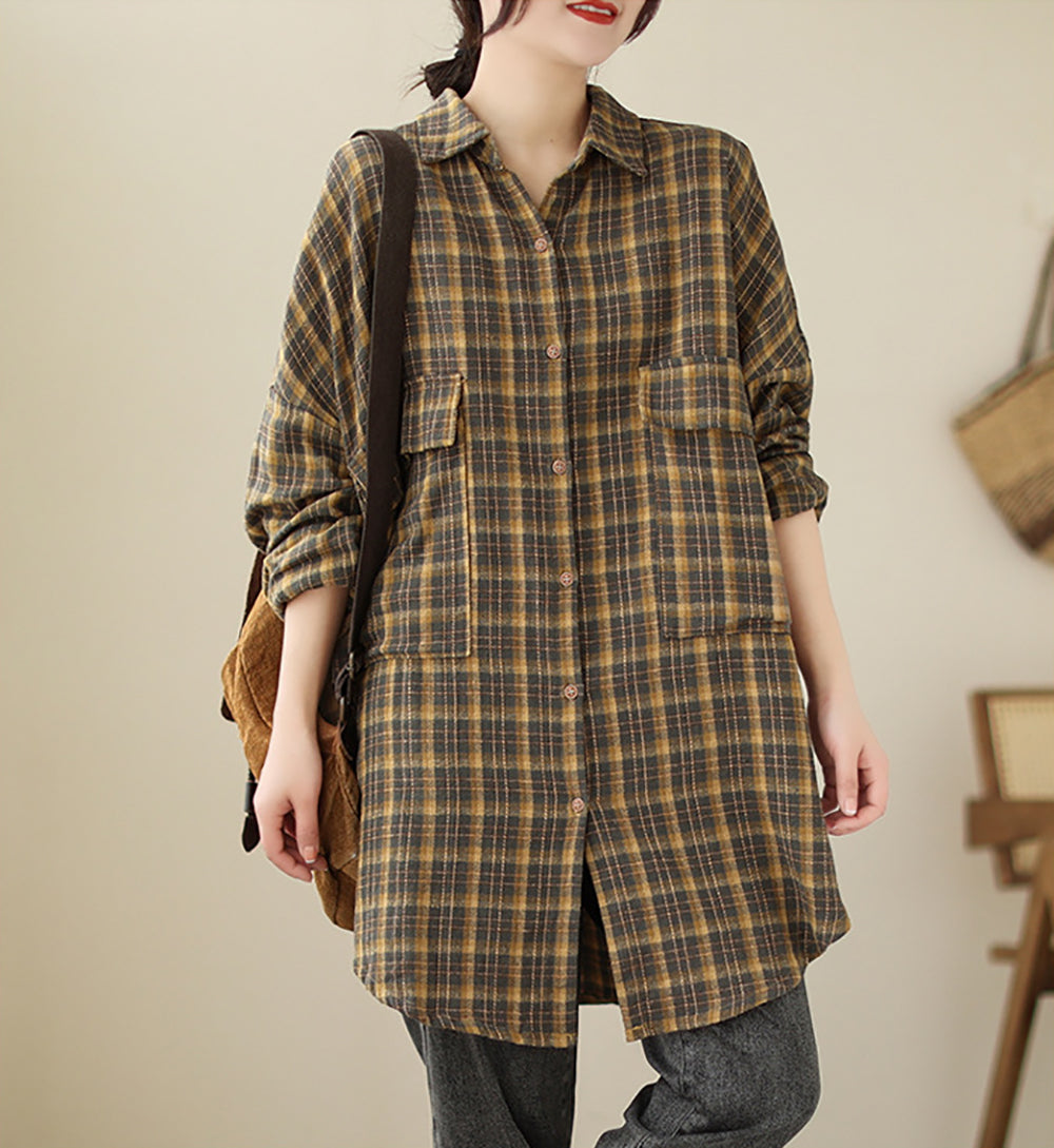Women Oversized Tartan Checks Casual Shirt