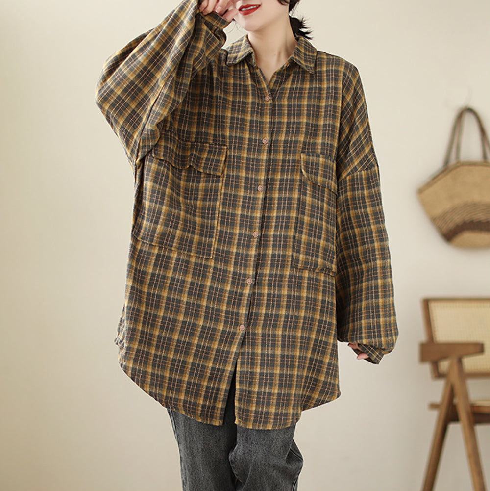 Women Oversized Tartan Checks Casual Shirt