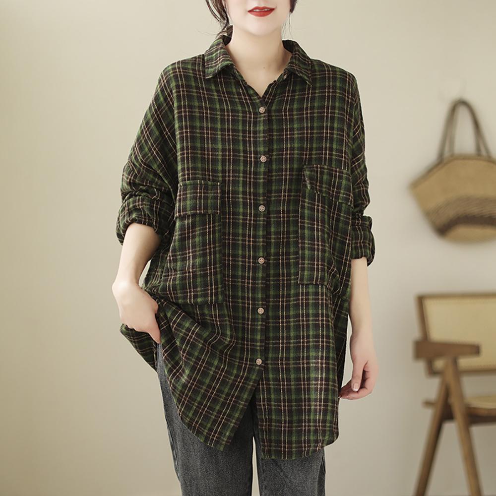 Women Tartan Checks Oversized Casual Shirt