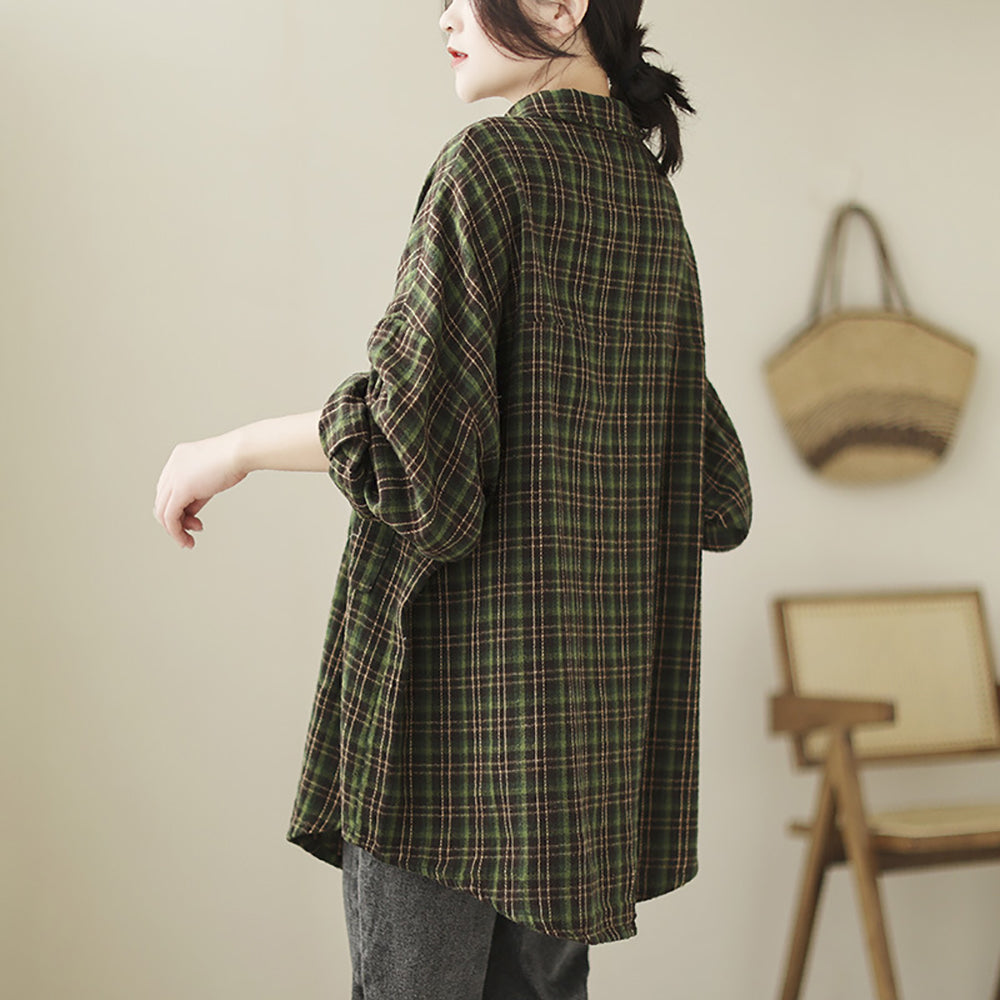 Women Tartan Checks Oversized Casual Shirt