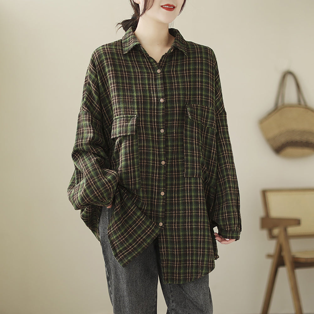 Women Tartan Checks Oversized Casual Shirt