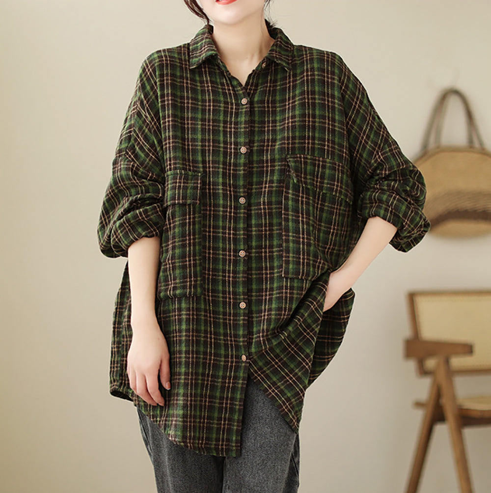 Women Tartan Checks Oversized Casual Shirt