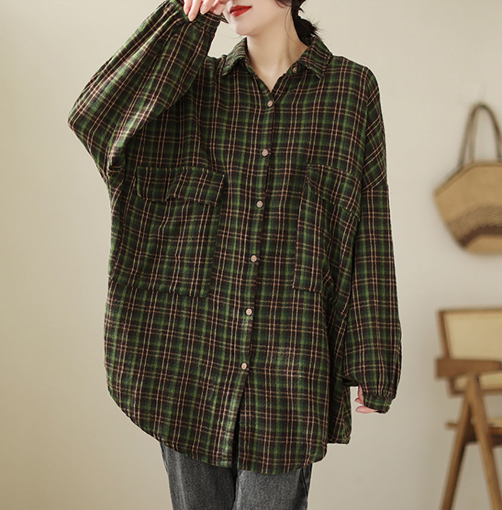 Women Tartan Checks Oversized Casual Shirt