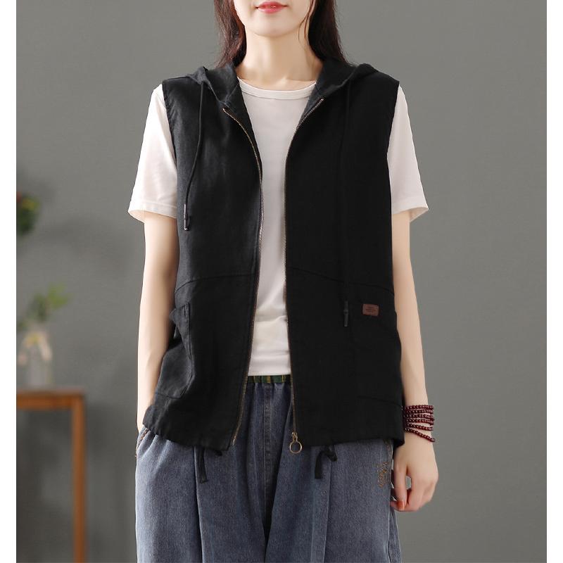 Hodded Sleeveless Cotton Tailored Jacket