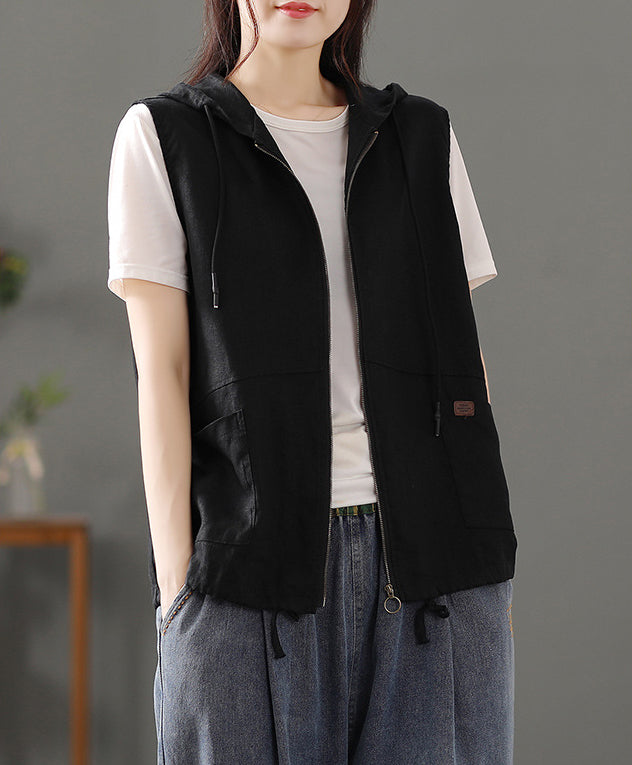 Hodded Sleeveless Cotton Tailored Jacket