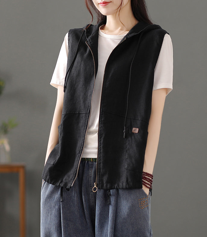 Hodded Sleeveless Cotton Tailored Jacket