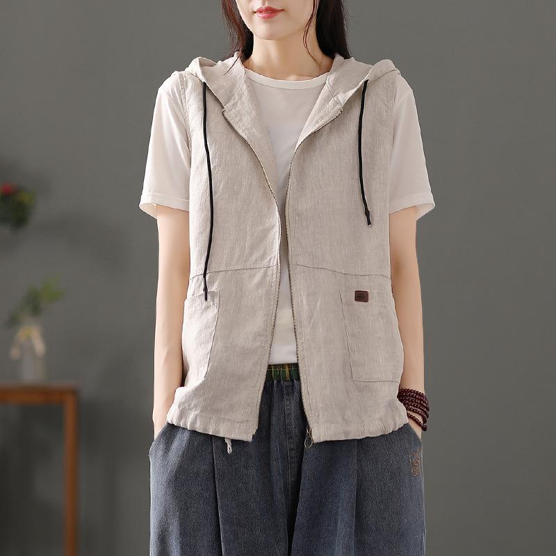 Hodded Sleeveless Cotton Tailored Jacket