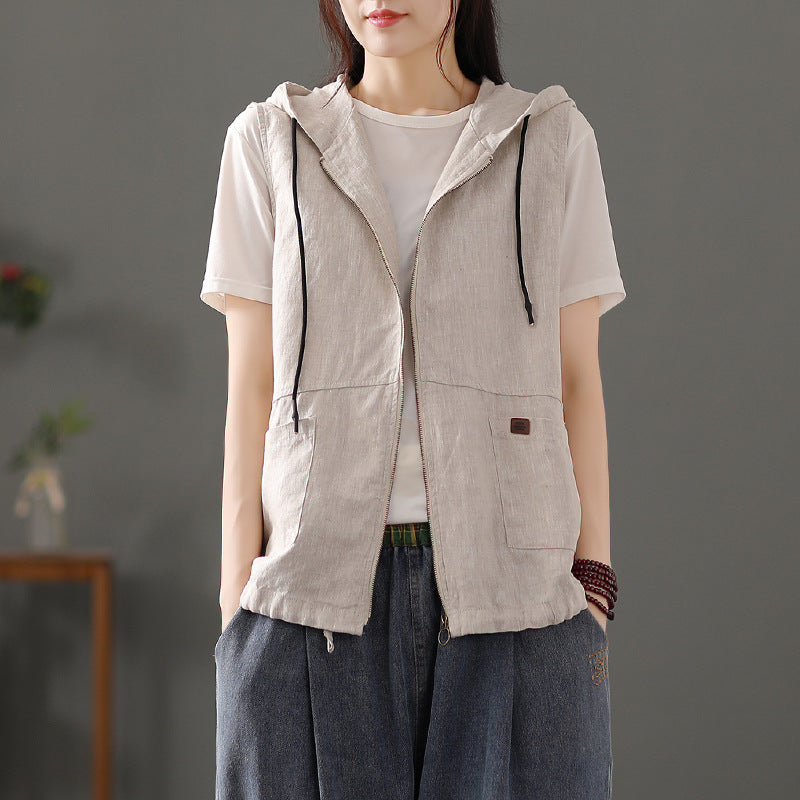 Hodded Sleeveless Cotton Tailored Jacket