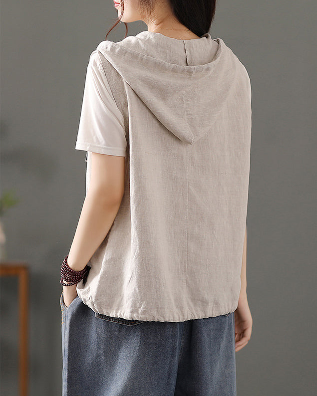 Hodded Sleeveless Cotton Tailored Jacket
