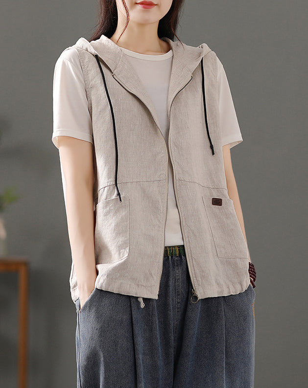Hodded Sleeveless Cotton Tailored Jacket