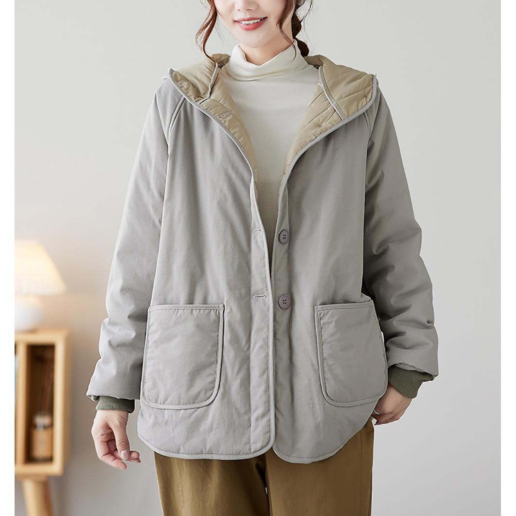 Women Double Collar Hooded Jacket