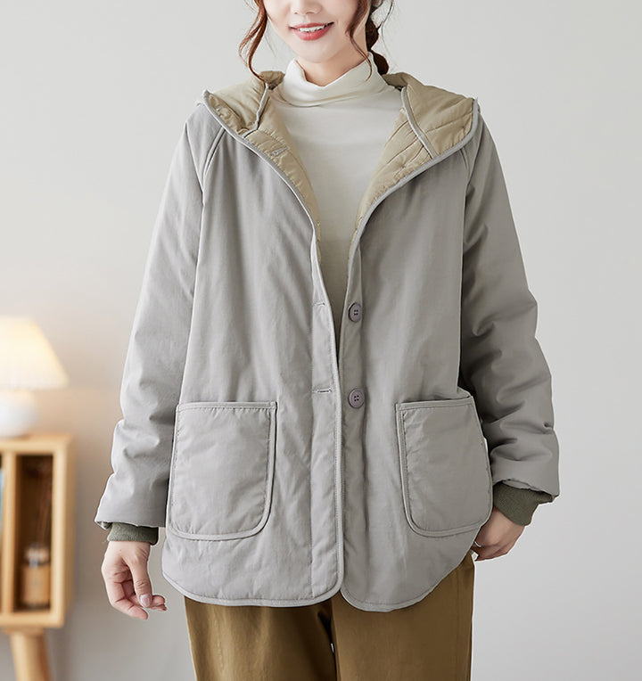 Women Double Collar Hooded Jacket