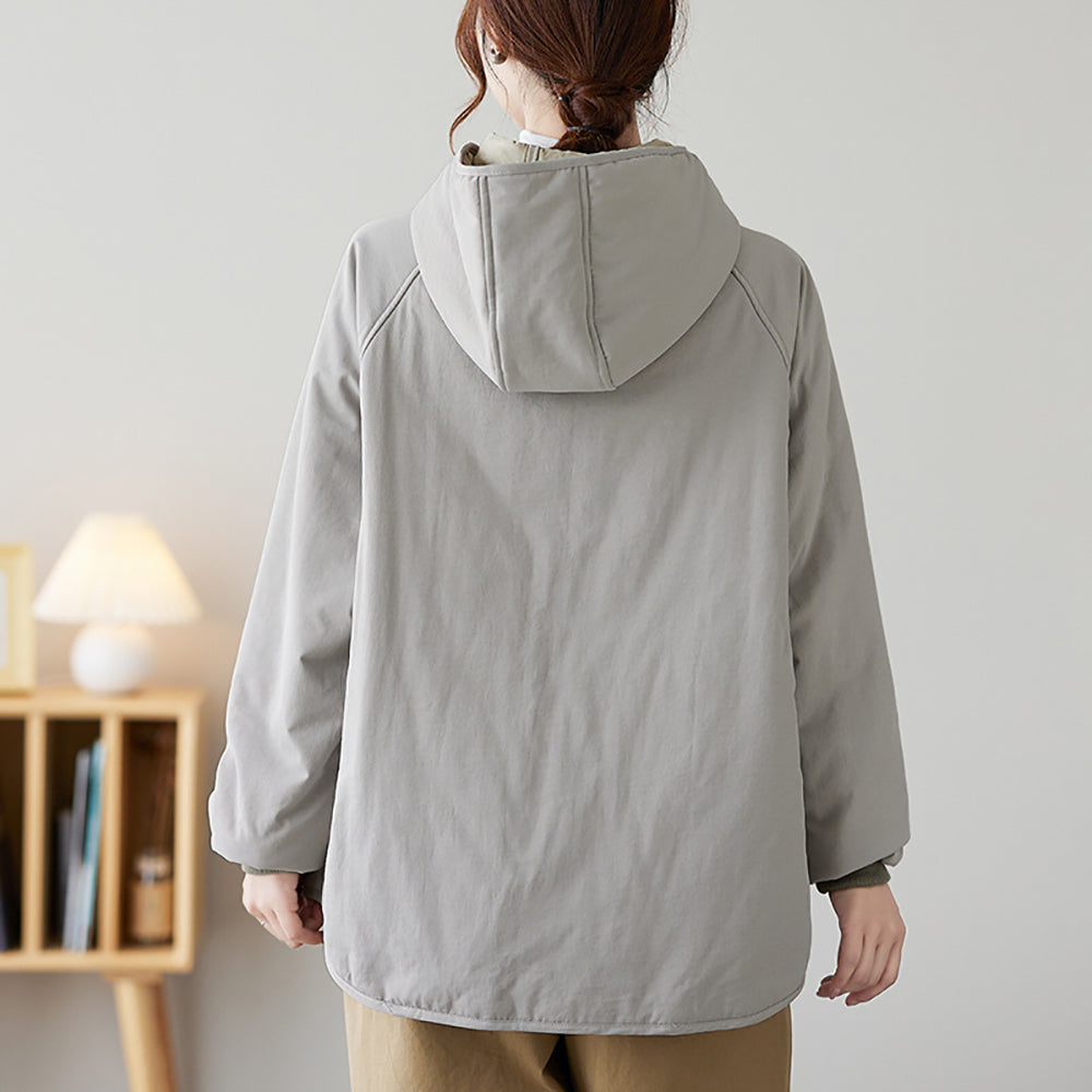 Women Double Collar Hooded Jacket