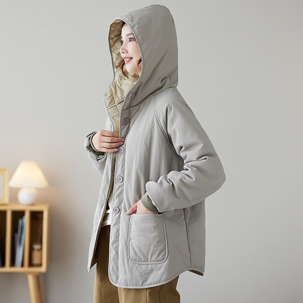 Women Double Collar Hooded Jacket