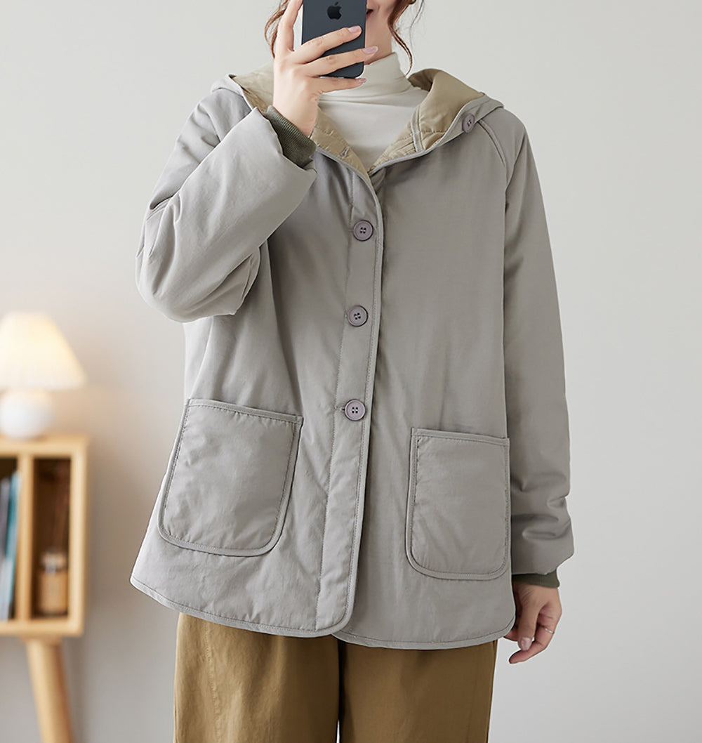 Women Double Collar Hooded Jacket