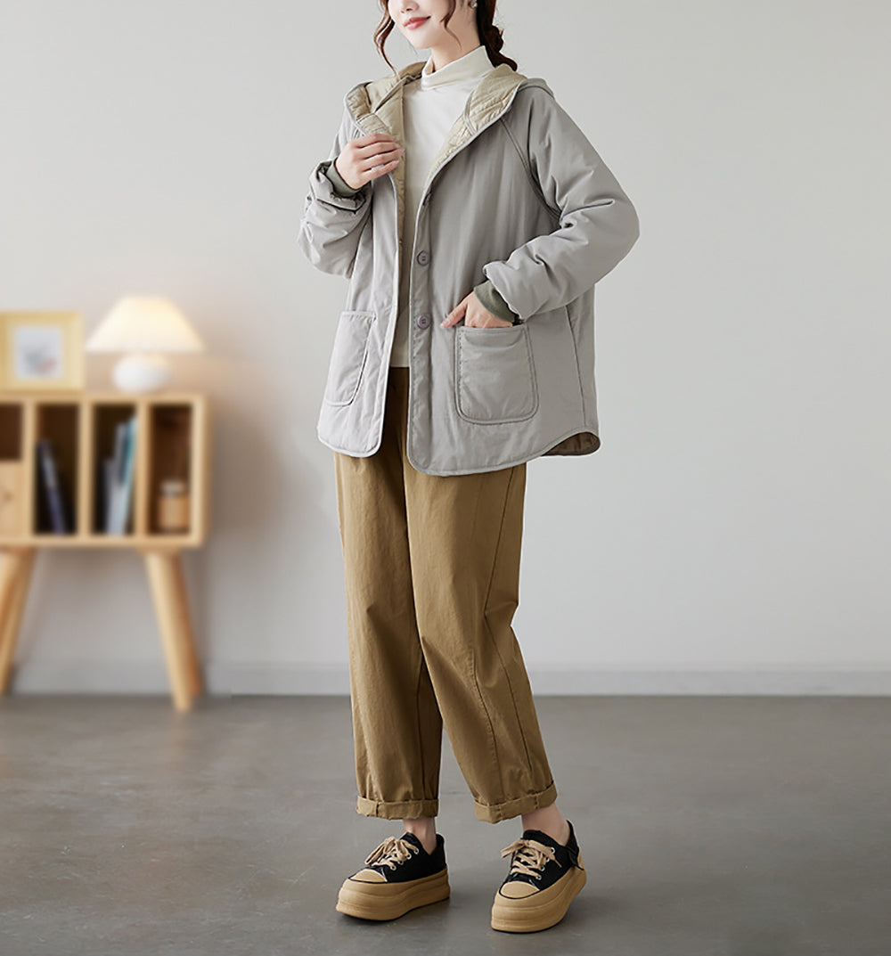 Women Double Collar Hooded Jacket