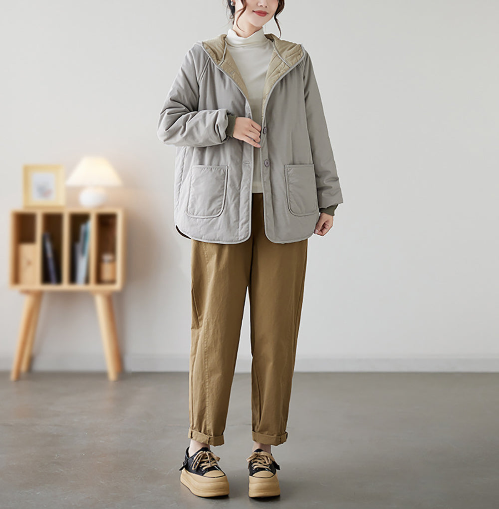 Women Double Collar Hooded Jacket