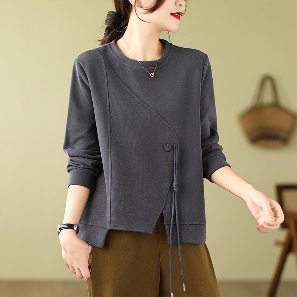 Women Solid Round Neck Cotton Pullover Sweater