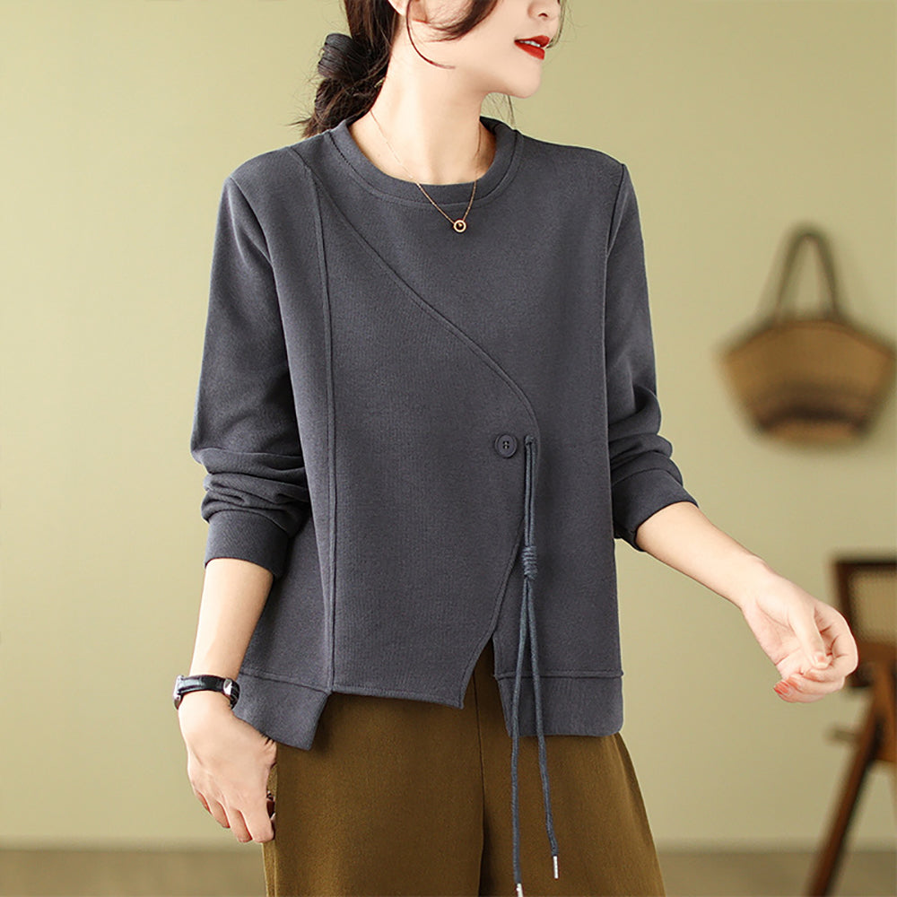 Women Solid Round Neck Cotton Pullover Sweater