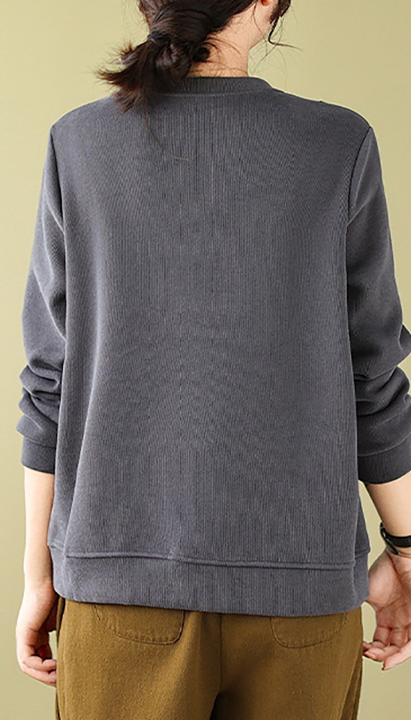 Women Solid Round Neck Cotton Pullover Sweater