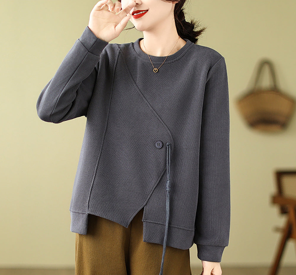 Women Solid Round Neck Cotton Pullover Sweater