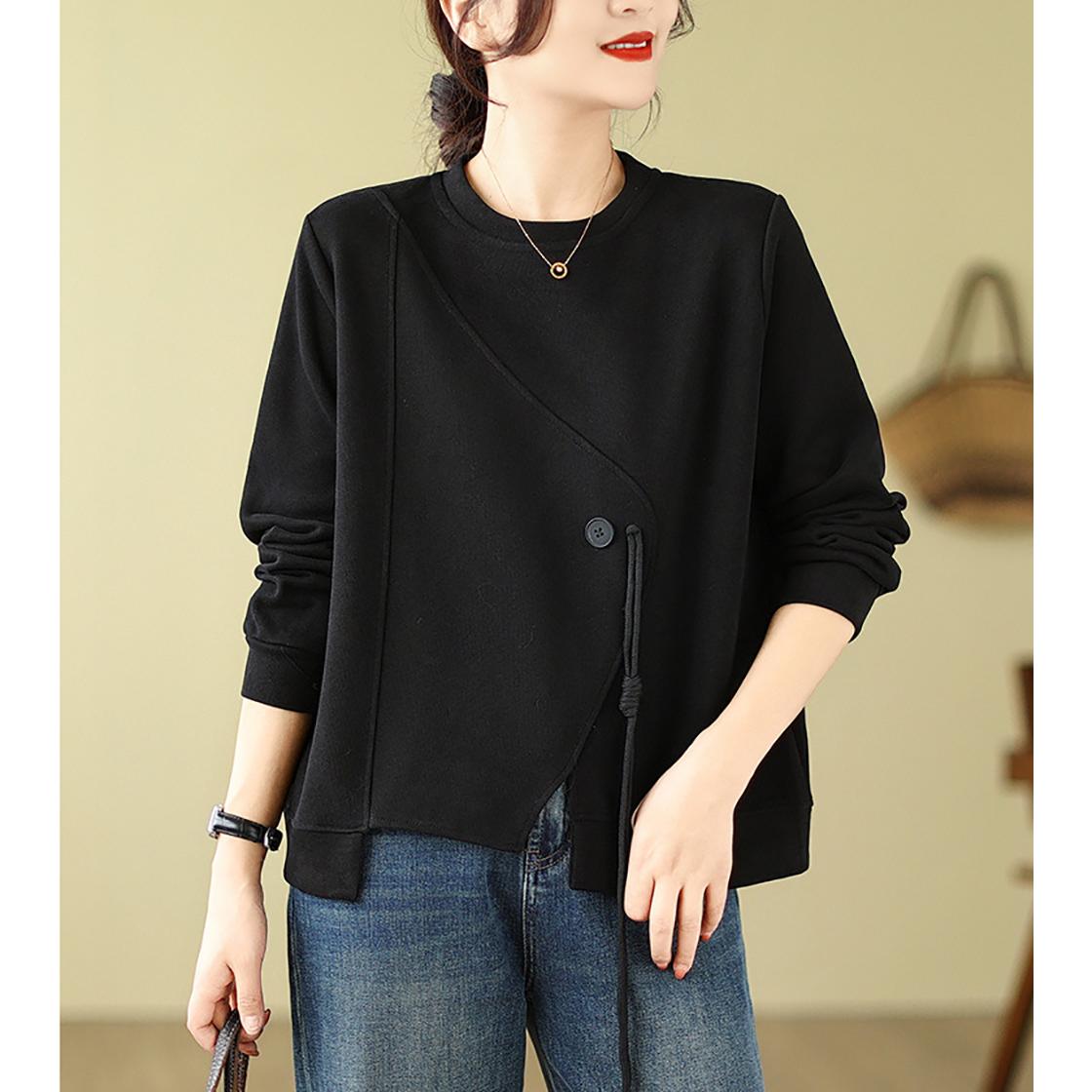Women Solid Round Neck Cotton Pullover Straight Sweater