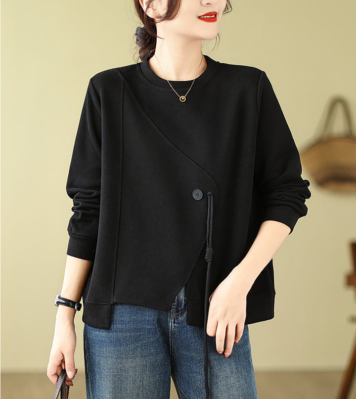 Women Solid Round Neck Cotton Pullover Straight Sweater