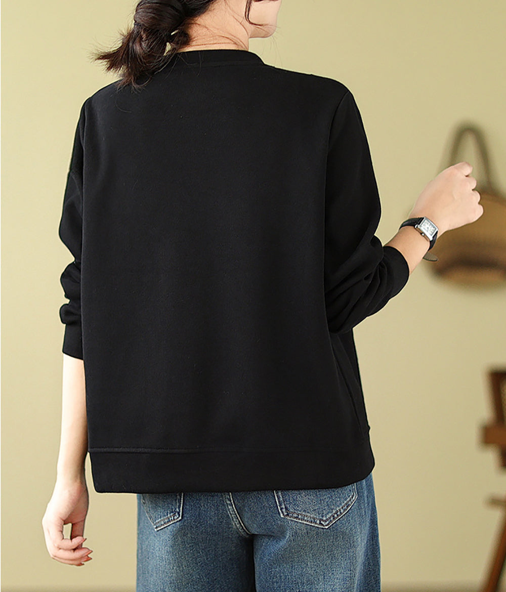 Women Solid Round Neck Cotton Pullover Straight Sweater