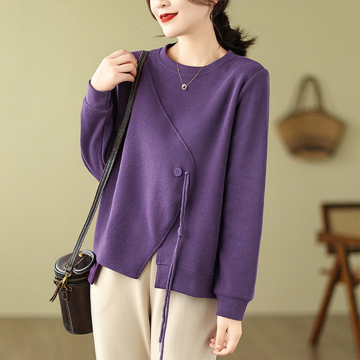 Women Solid Round Neck Cotton Pullover Sweater