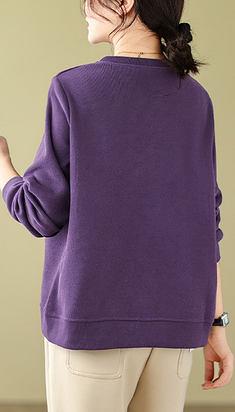 Women Solid Round Neck Cotton Pullover Sweater