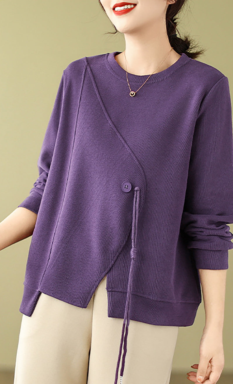 Women Solid Round Neck Cotton Pullover Sweater