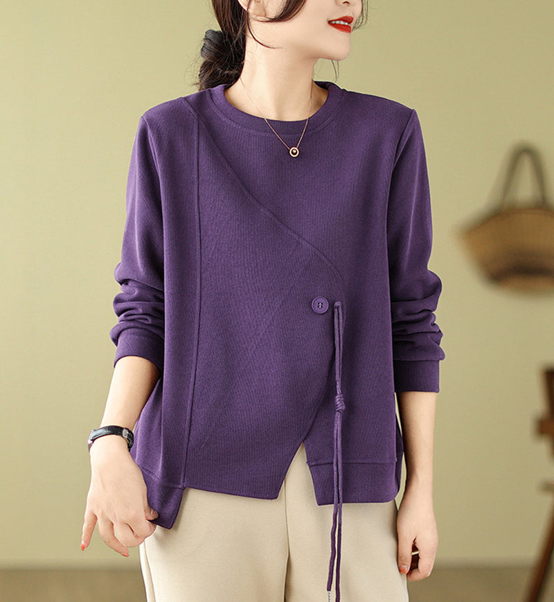 Women Solid Round Neck Cotton Pullover Sweater