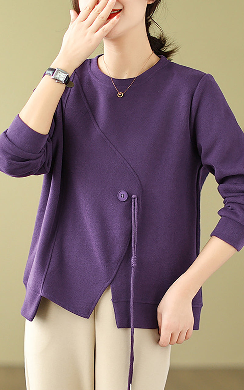 Women Solid Round Neck Cotton Pullover Sweater
