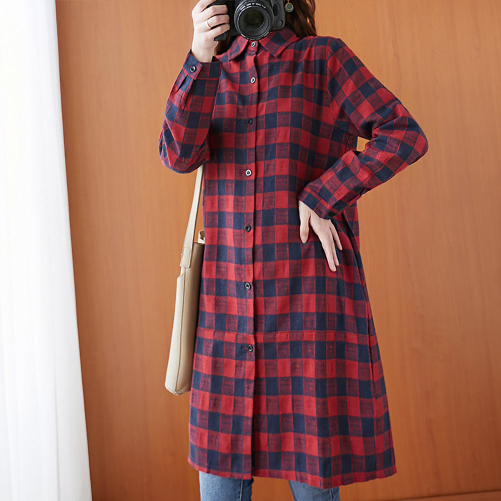 Women Buffalo Checks Oversized Casual Shirt