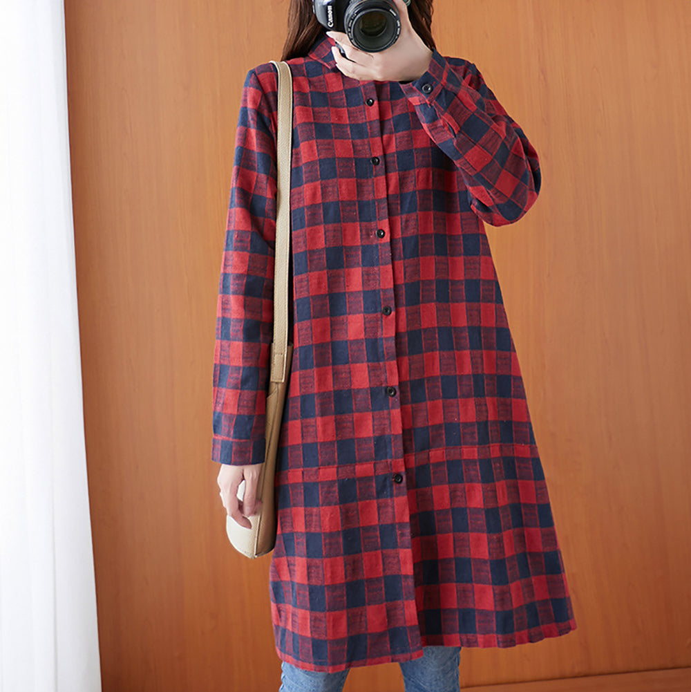 Women Buffalo Checks Oversized Casual Shirt